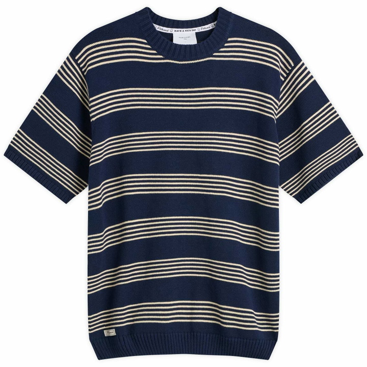 Photo: Percival Men's Fiction Striped Knitted T-Shirt in Navy