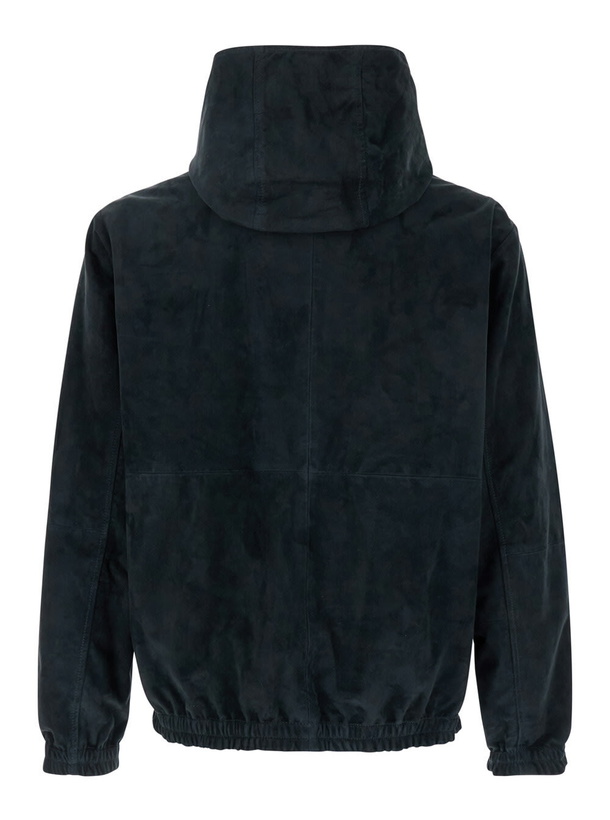 Photo: ARMA Dark Blue Reversible Jacket With Hood In Suede And Tech Fabric Man