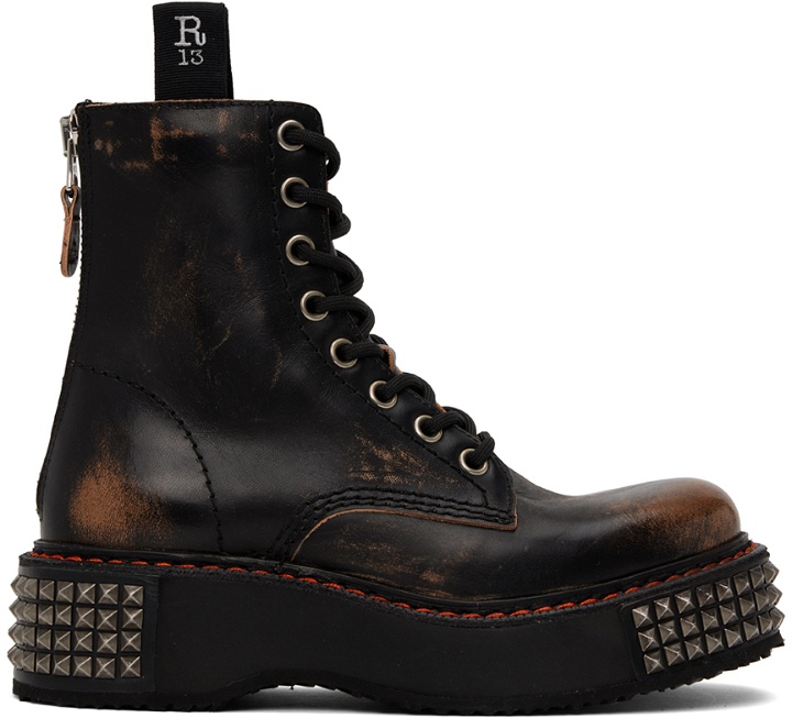 Photo: R13 Black Single Stack Lace-Up Boots