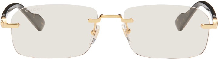 Photo: Gucci Gold & Black Rimless Sunglasses