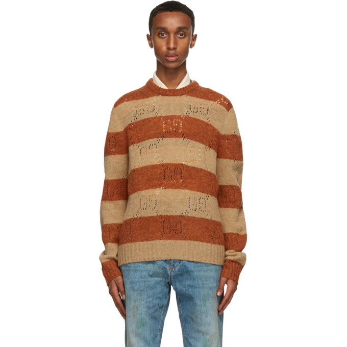 Photo: Gucci Beige and Orange Wool Striped GG Sweater