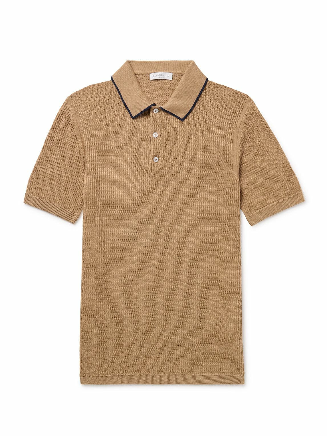 Richard James - Ribbed Cotton and Silk-Blend Polo Shirt - Brown