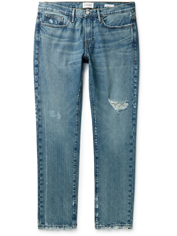 Photo: FRAME - L'Homme Slim-Fit Distressed Jeans - Blue