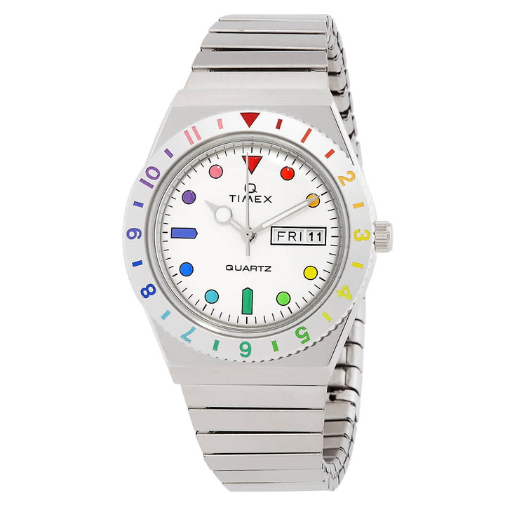 Photo: Timex Q Rainbow Quartz Silver Dial Expansion Band Ladies Watch TW2V66000