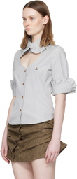 Vivienne Westwood Gray Pinstripe Shirting S/S Toulouse Frill Shirt
