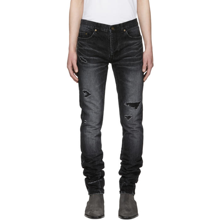 Photo: Saint Laurent Black Skinny Repaired Jeans