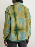 Story Mfg. - Polite Crochet-Trimmed Tie-Dyed Organic Cotton-Velvet Half-Placket Sweatshirt - Green