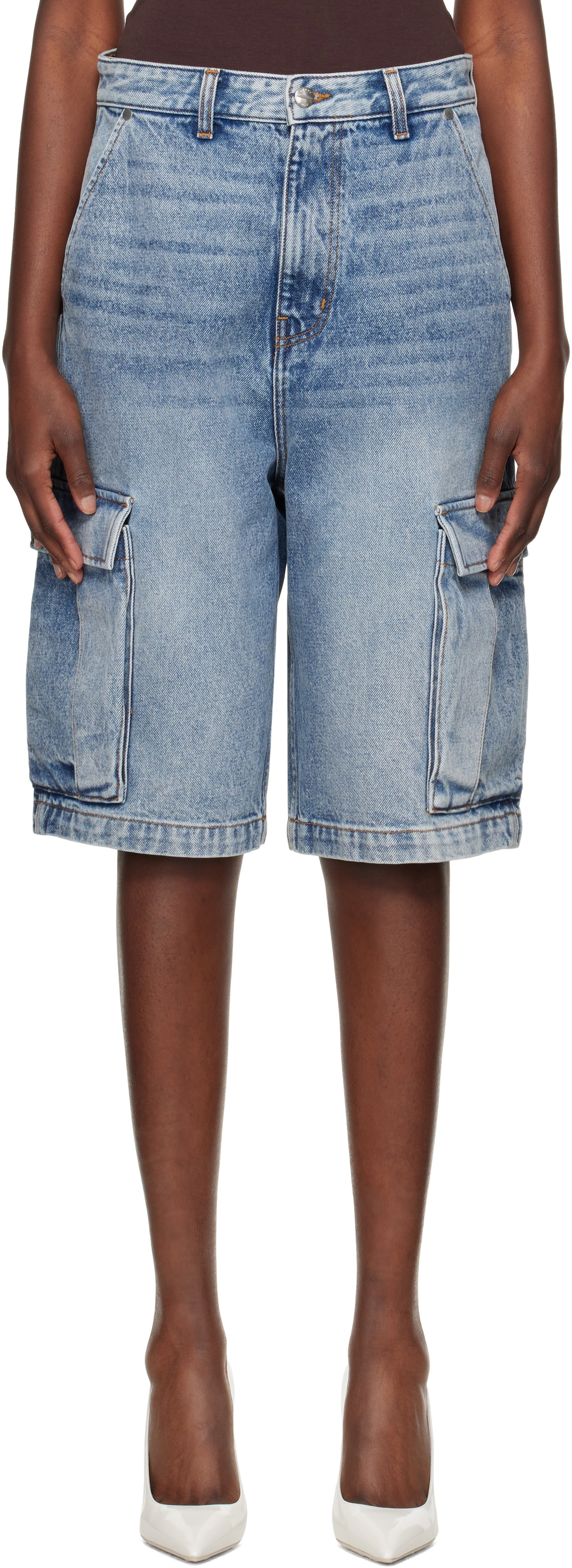 Rhude Blue Baggy Denim Cargo Shorts