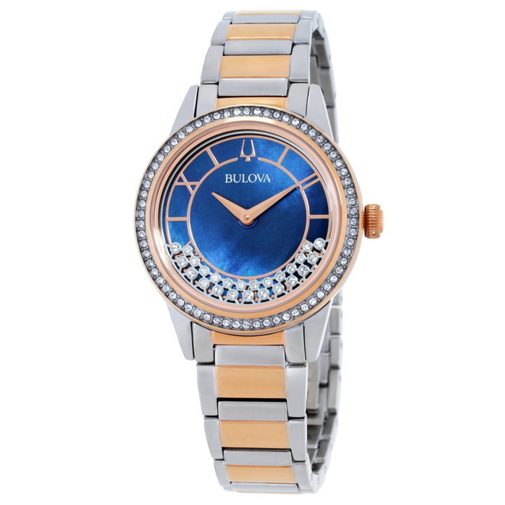 Photo: Bulova Crystal Turnstyle Quartz Blue Mother of Pearl Dial Ladies Watch 98L261