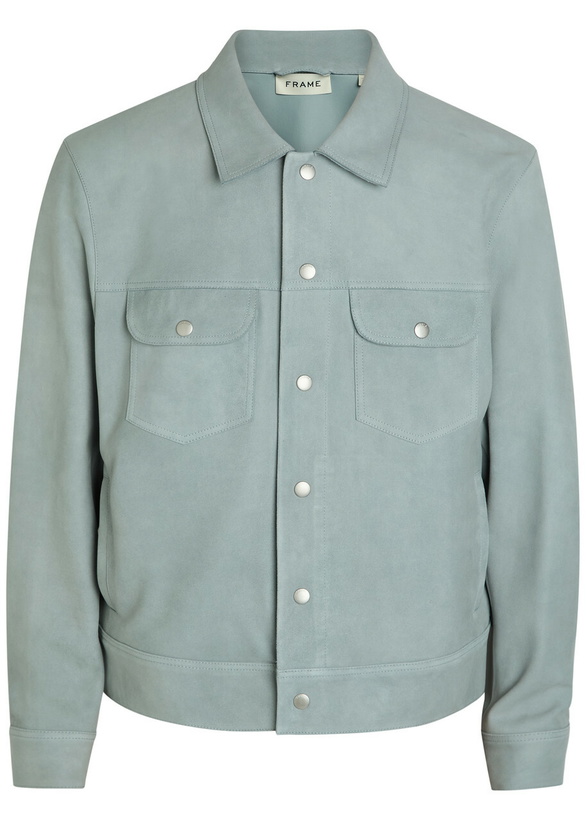 Photo: Frame Suede Trucker Jacket Light Blue