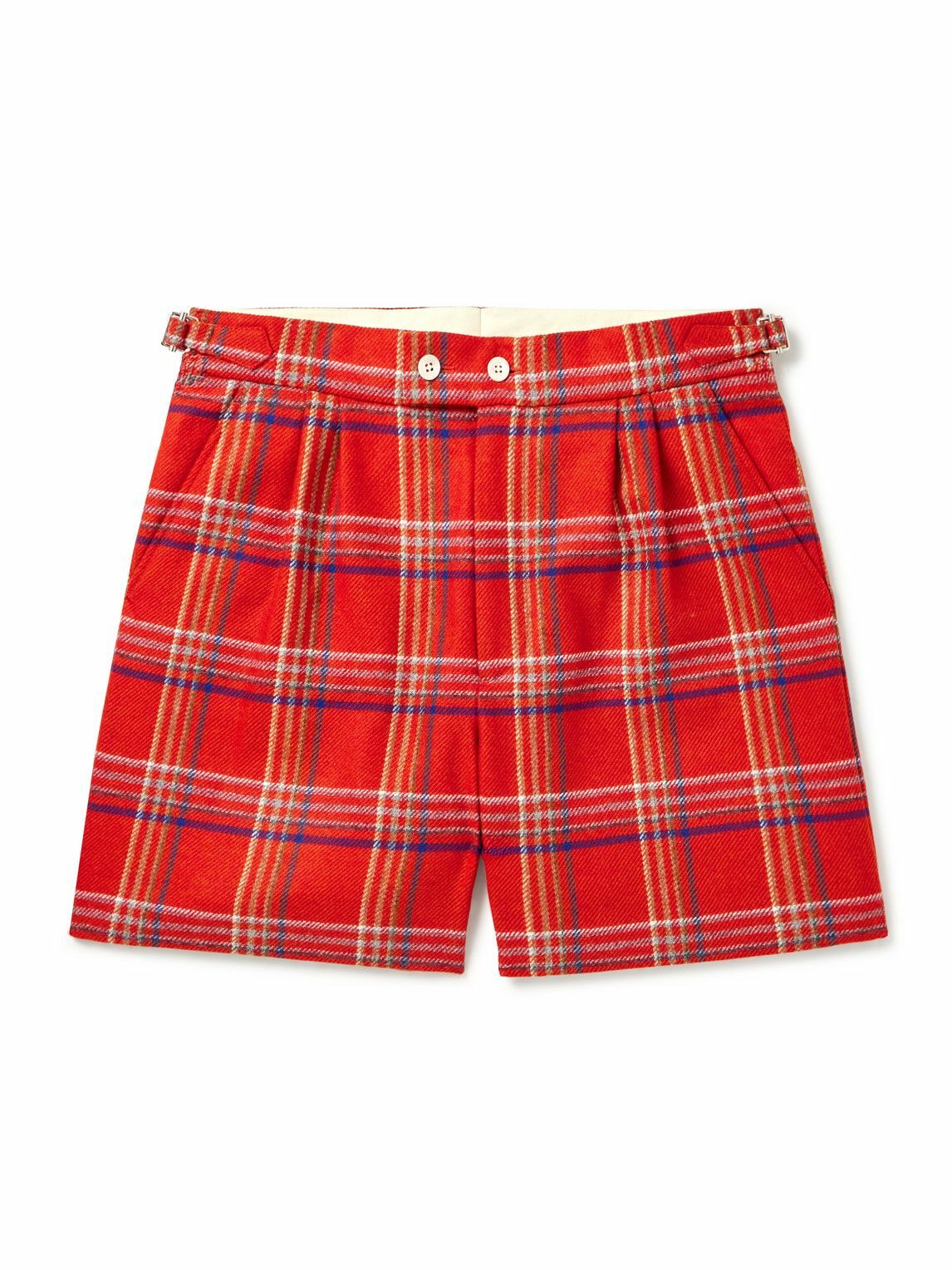 BODE - Gable Straight-Leg Pleated Checked Wool Shorts - Red