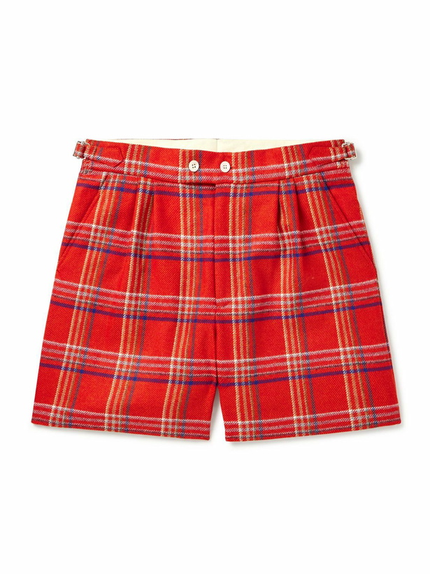 Photo: BODE - Gable Straight-Leg Pleated Checked Wool Shorts - Red