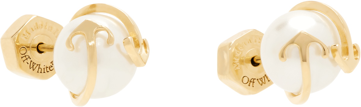 Off-White Gold Arrow Pearl Earrings