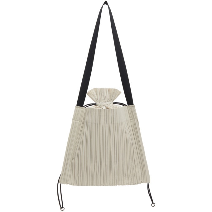Pleats Please Issey Miyake Taupe Square Pleats Vertical Bag