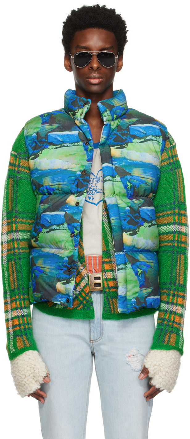 ERL Green & Blue Printed Down Vest
