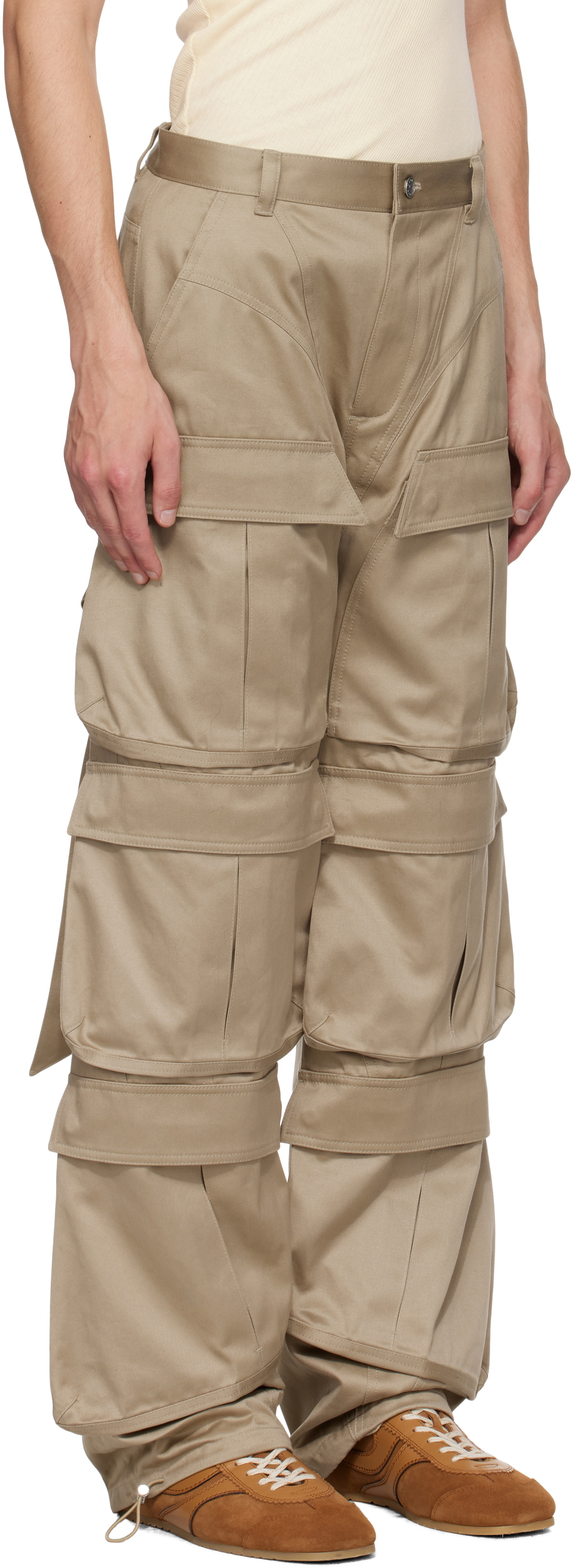Mugler Beige Cinch Strap Cargo Pants