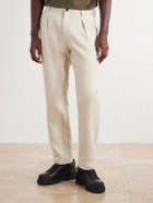 Mr P. - Tapered Pleated Cotton and Cashmere-Blend Trousers - Neutrals