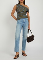 Staud Phare Striped Asymmetric Stretch-cotton top Grey