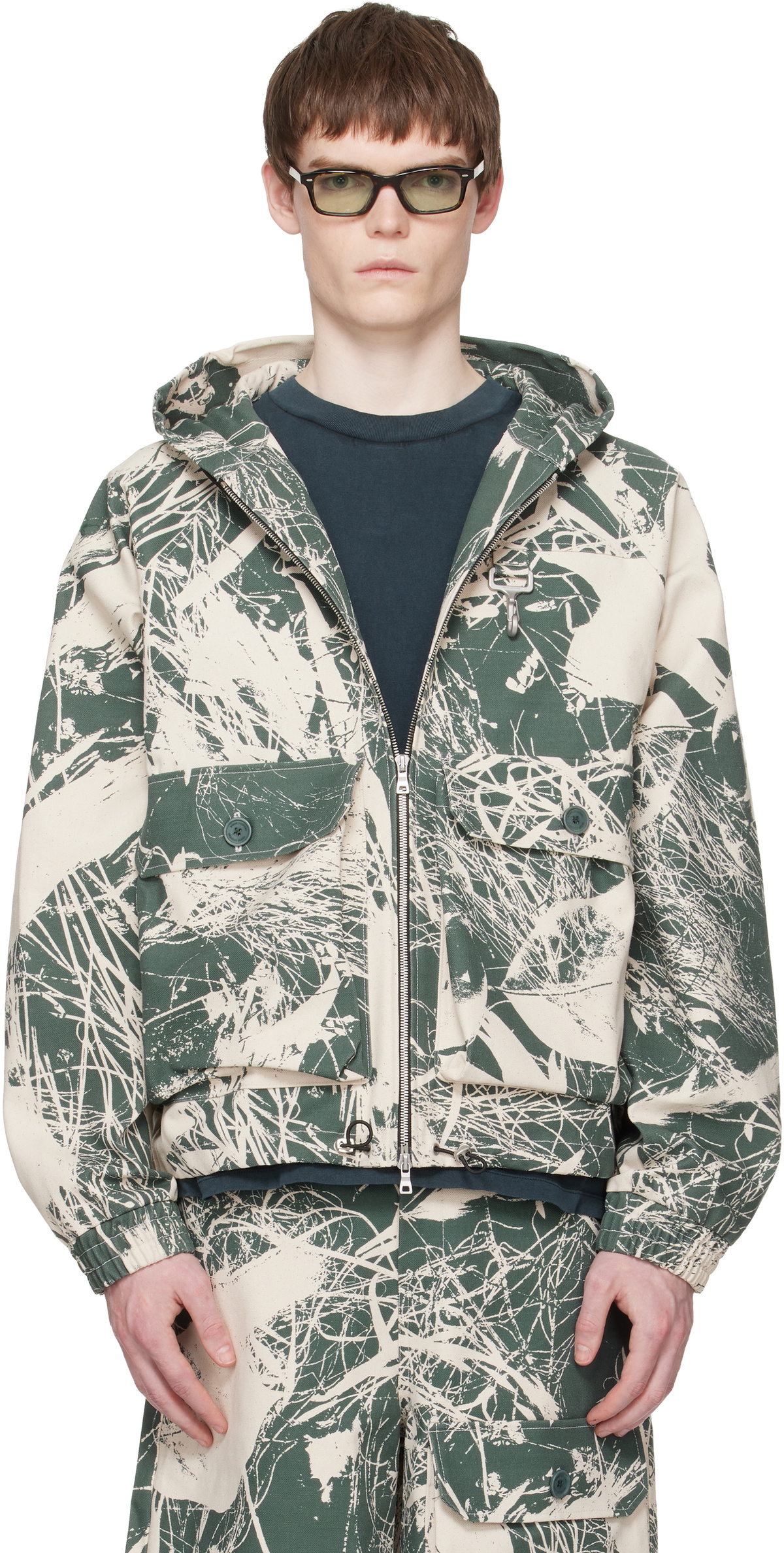 Reese Cooper Khaki & Off-White Duck Canvas Hooded Cargo Jacket