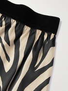 TOM FORD - Velvet-Trimmed Zebra-Print Stretch-Silk Satin Boxer Shorts - Black