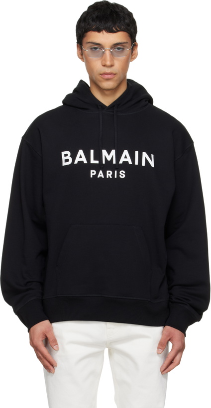 Photo: Balmain Black Printed Cotton Hoodie