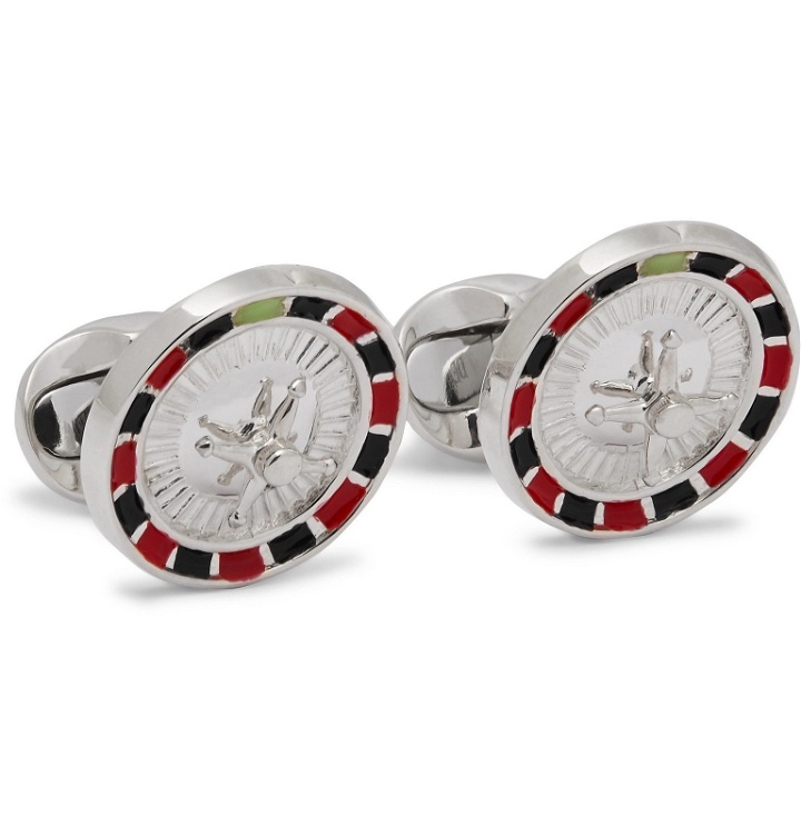 Photo: Deakin & Francis - Roulette Wheel Sterling Silver and Enamel Cufflinks - Silver