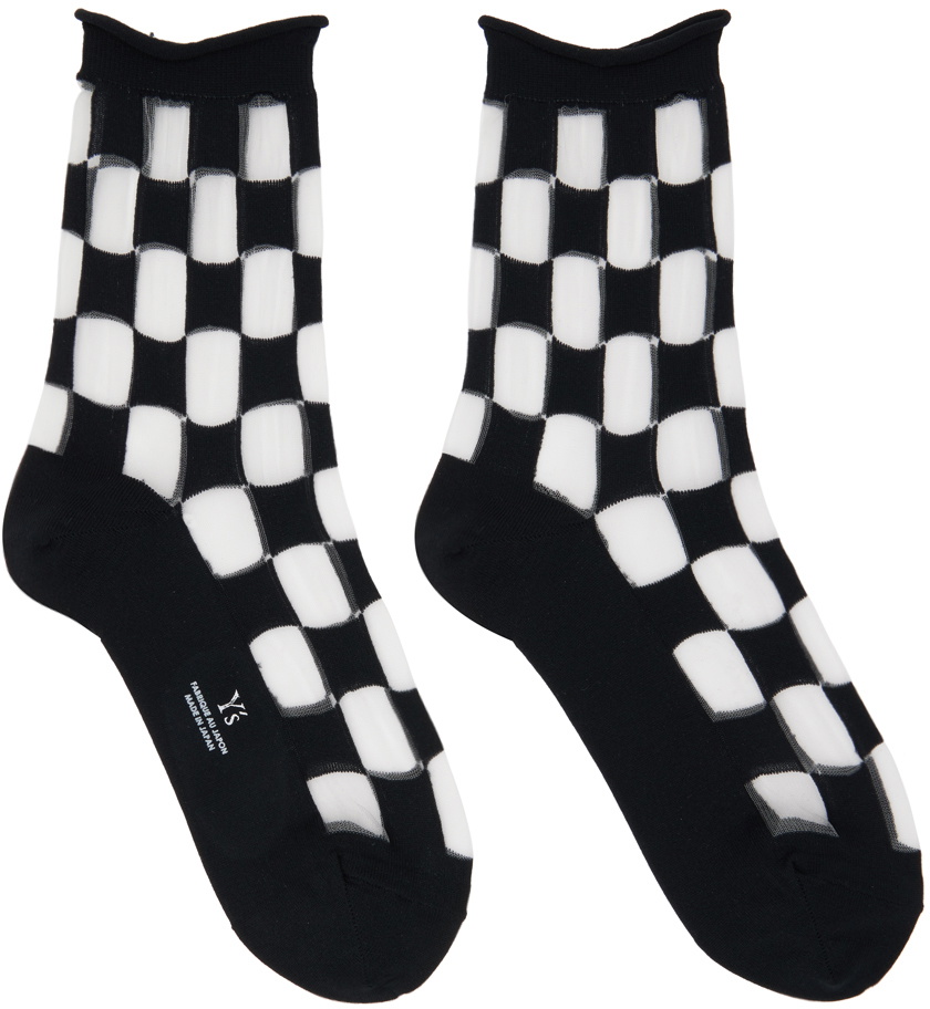 Y's Black Plaid Socks