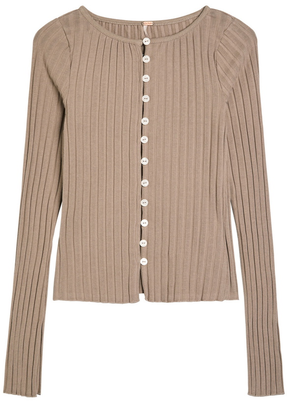 Photo: Free People Tilly Ribbed Stretch-cotton top Taupe