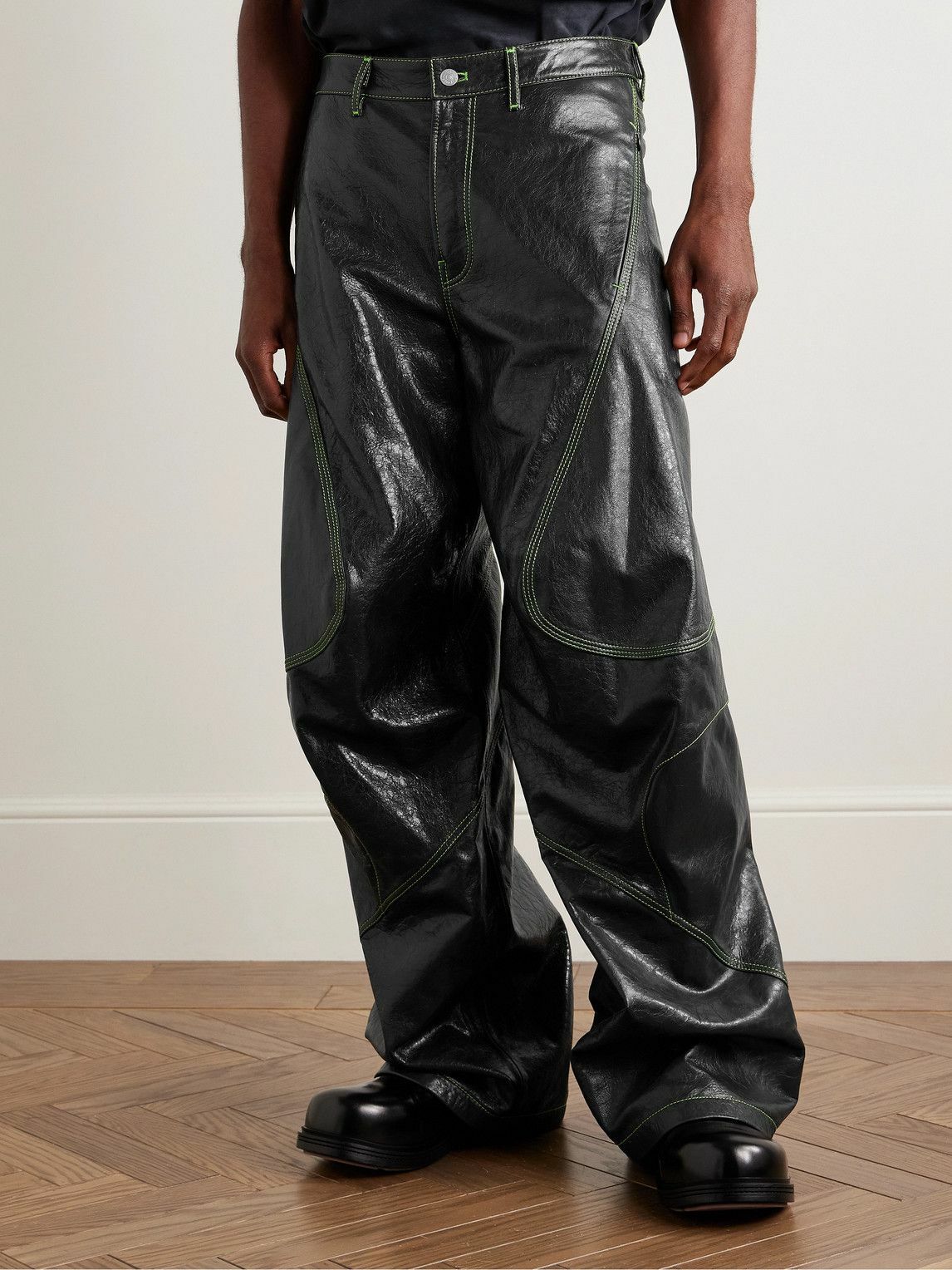 Acne Studios - Lorgata Wide-Leg Panelled Logo-Embroidered Leather