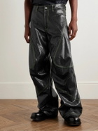 Acne Studios - Lorgata Wide-Leg Panelled Logo-Embroidered Leather Trousers - Black