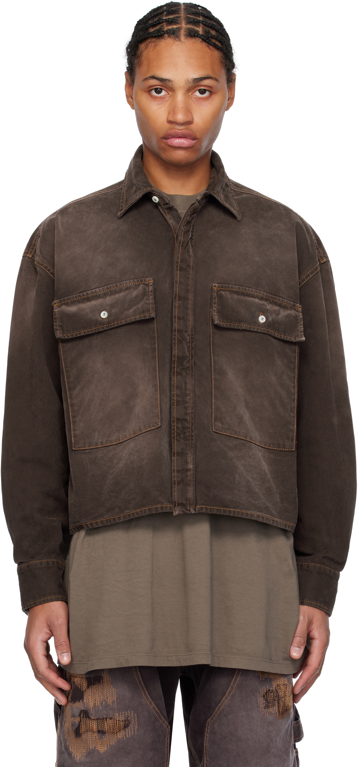 B1ARCHIVE Brown Flap Pocket Denim Shirt