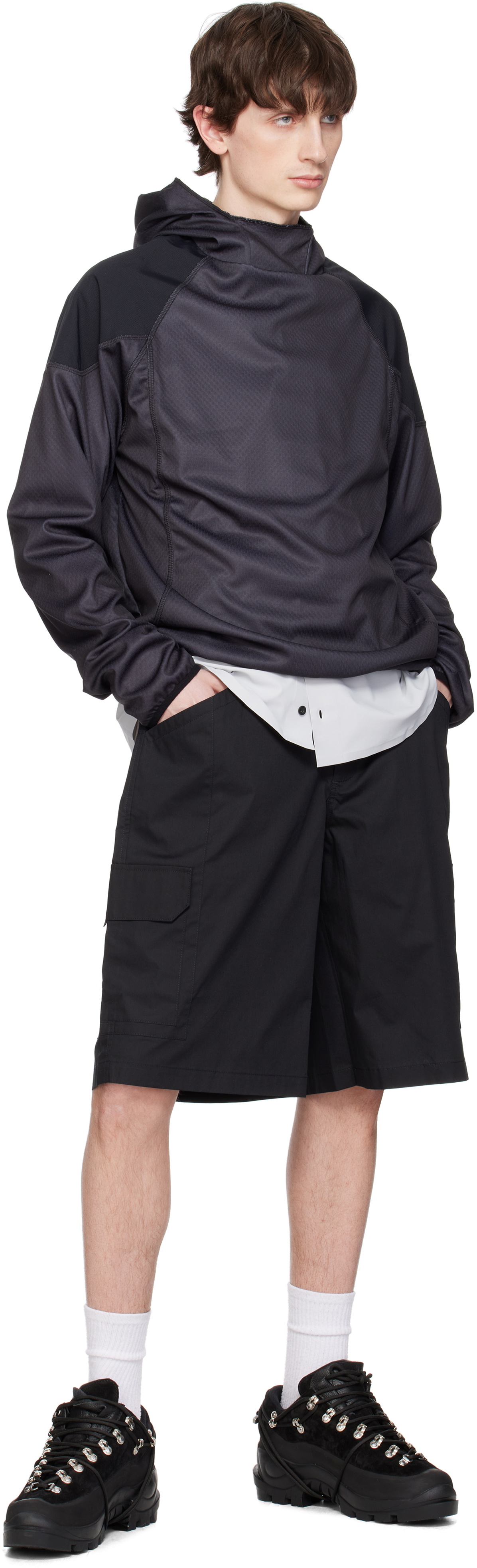 GR10K Black Poplin Cargo Shorts