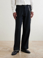 Kartik Research - Straight-Leg Pleated Embroidered Wool Trousers - Black