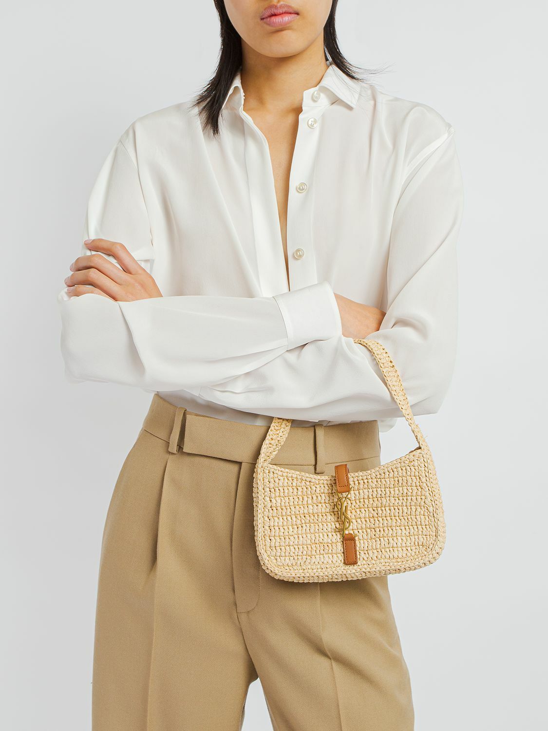 SAINT LAURENT - Mini Le 5 À 7 Raffia Hobo Bag