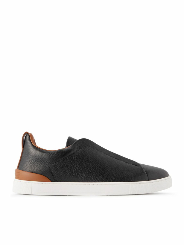 Photo: Zegna - Triple Stitch™ Full-Grain Leather Slip-On Sneakers - Black
