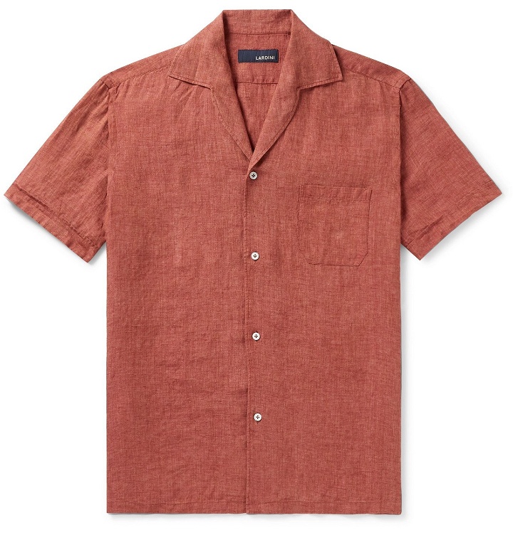 Photo: Lardini - Camp-Collar Linen Shirt - Red