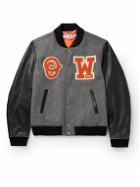 Off-White - Appliquéd Wool-Blend and Leather Varsity Jacket - Gray