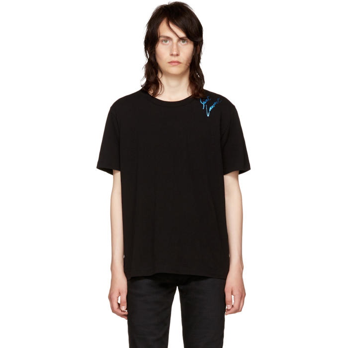 Photo: Saint Laurent Black Logo Signature T-Shirt