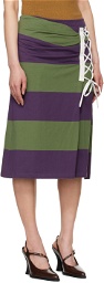Dries Van Noten Purple & Green Striped Midi Skirt