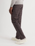 DE BONNE FACTURE - Checked Wool and Linen-Blend Drawstring Trousers - Brown