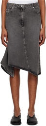 REMAIN Birger Christensen Black Drapy Denim Midi Skirt