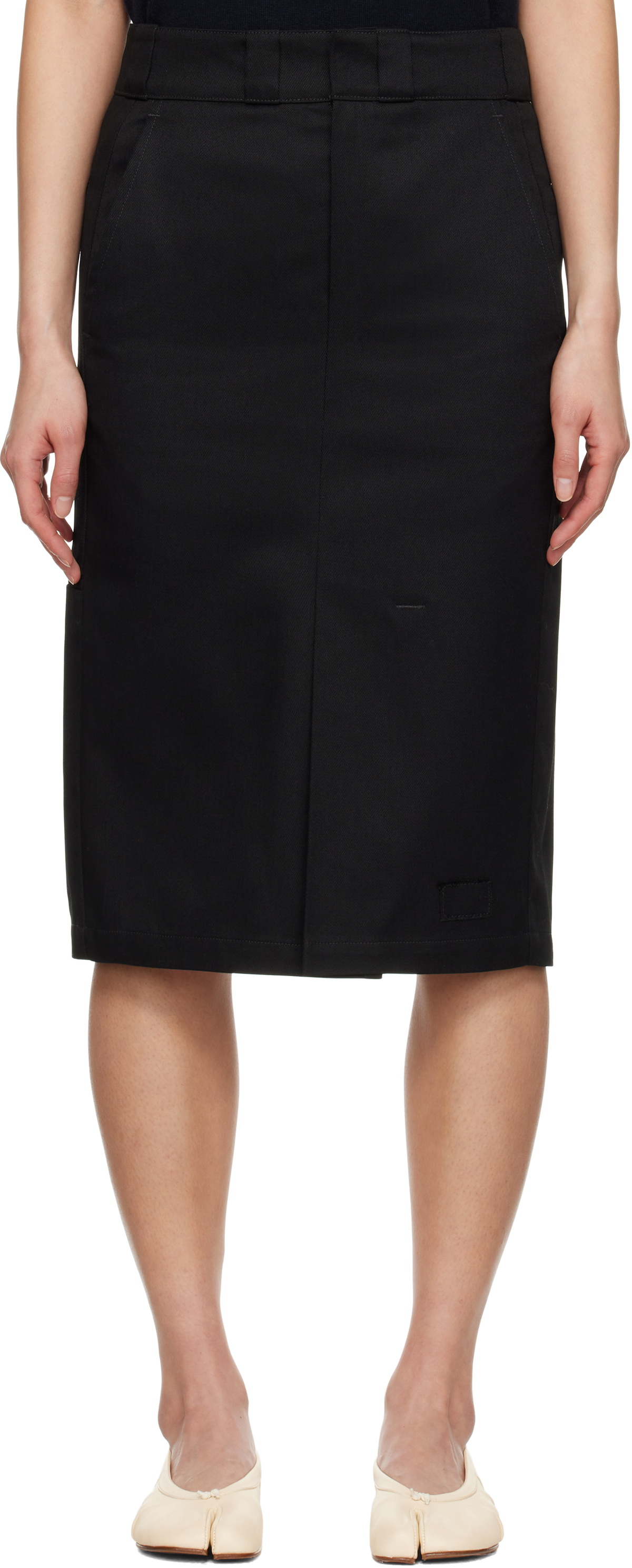 【関税&送料込】Maison Margiela Black Twill Skirt Black Skater Chino Midi Skirt by Maison Margiela on Sale