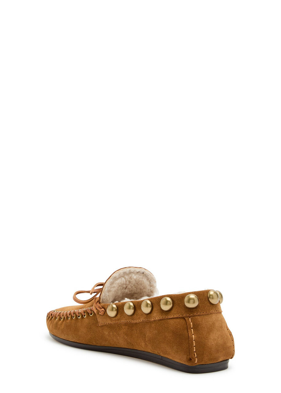 Isabel Marant Fitza Studded Shearling and Suede Loafers Camel