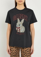 Ganni Printed Cotton T-shirt Black