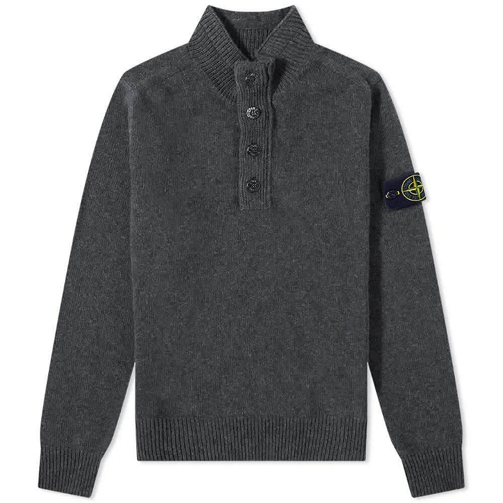Photo: Stone Island Men's Lambswool Quarter Button Knit in Charcoal