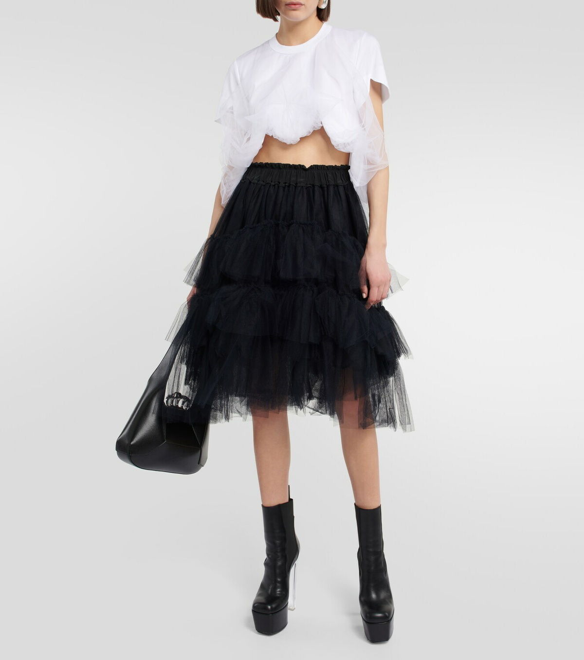 Noir Kei Ninomiya - Tulle-trimmed crop top Noir Kei Ninomiya
