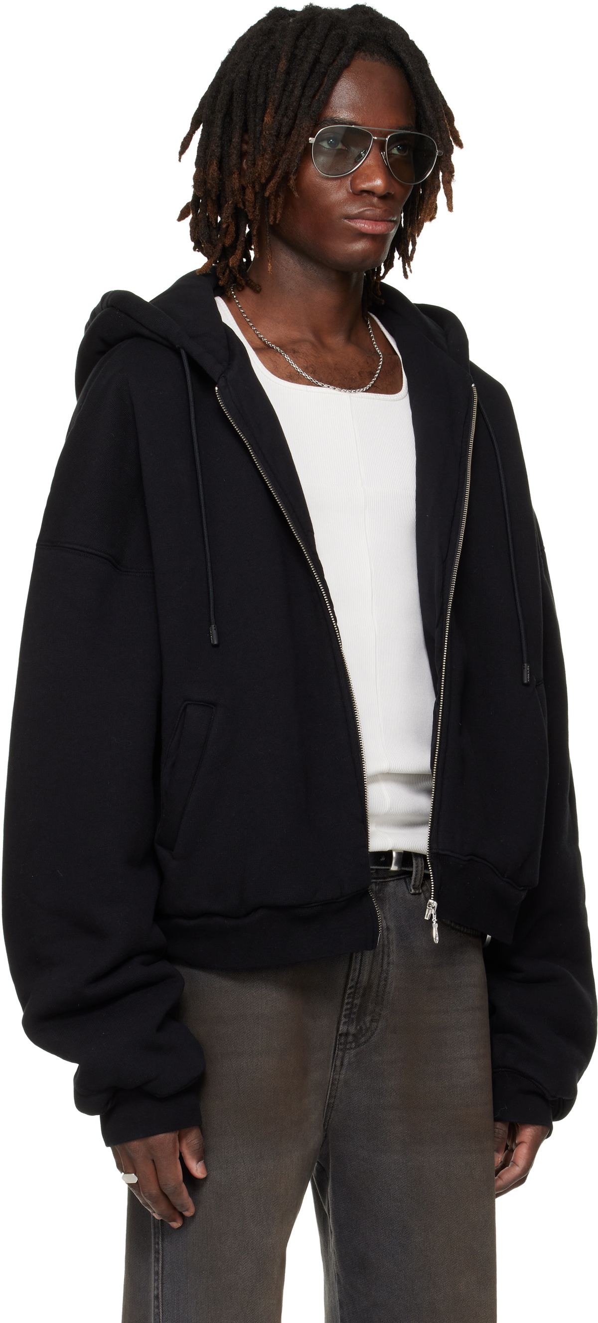 LU'U DAN SSENSE Exclusive Black Wadded Hoodie
