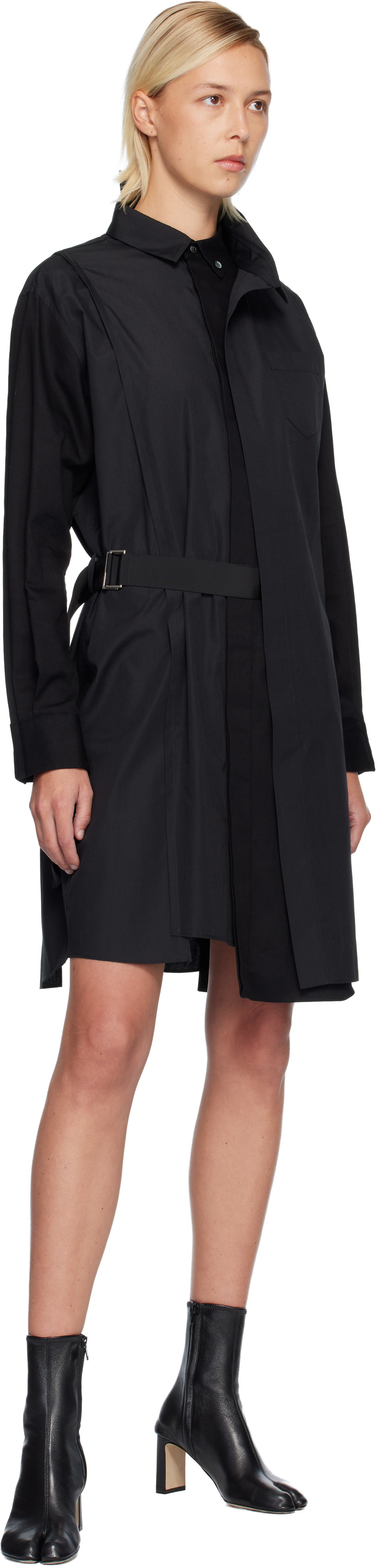 sacai Black Poplin Midi Dress
