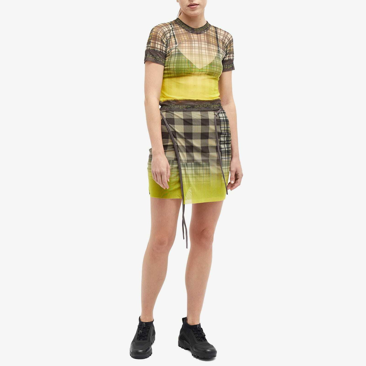 Ottolinger Women's Mesh T-Shirt in Yellow Plaid Ottolinger