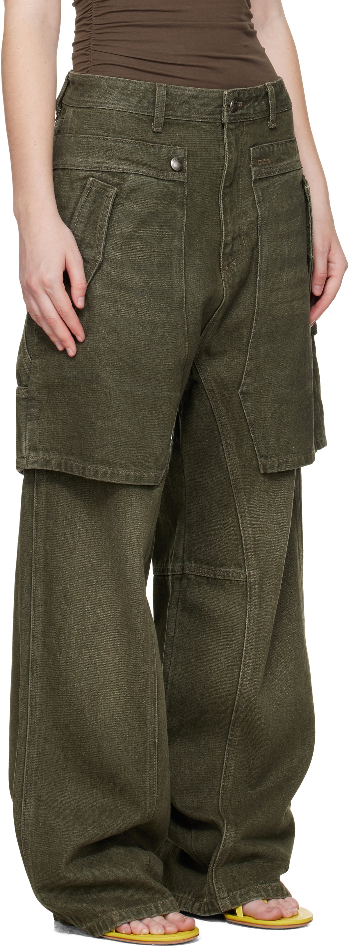 Andersson Bell Green Raptor Layered Wide-Leg Jeans
